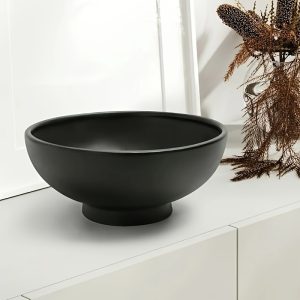 Matte Black Round Ceramic 9.4-Inch Decorative Bowl Display Stand Decoration, Fruit Bowl Home Living Room Den Office Decorative Artwork