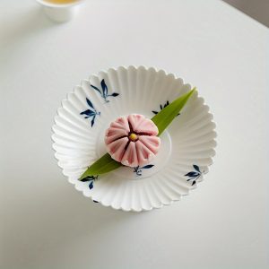 1pc Hand-Painted Floral Butterfly Orchid Ceramic Plate - Elegant Oval Serving Dish for Snacks, Fruit, and Desserts - All-Season Decorative Tableware