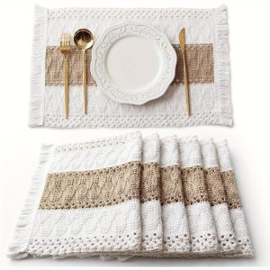 4pcs Boho Placemats, Macrame Table Decor And Farmhouse Style Placemats Natural Cotton Burlap, For Dining Table Kitchen For Restaurant, Party Eid Al-Adha Mubarak