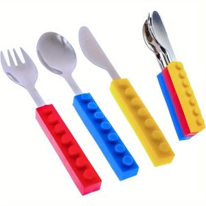 3pcs Stainless Steel Stackable Building Block Cutlery Set - Spoon, Fork & Knife for Birthday Parties and Christmas Celebrations