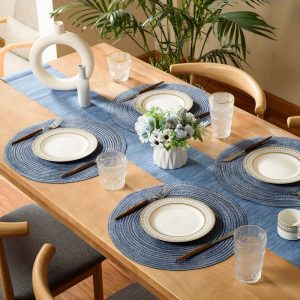 4pcs Set Round Woven Placemats - Durable Fabric, Perfect for Dining & Kitchen Decor