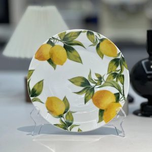 Hand-Painted Fresh Lemon Ceramic Plate - Versatile Round Dinnerware for Steak, Fruit & More