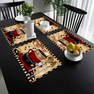 4/ 6pcs Table Mats, simple coffee print design for desktop decoration supplies, kitchen table mats, home decoration, cafe decoration, 12.6x16.5 inches.