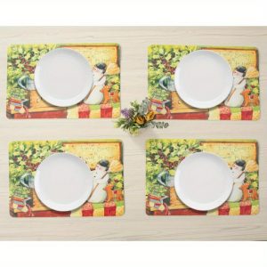 Placemats Set of 4, Vinyl Washable Wipeable Place Mats-12inx18in, Heat Resistant Waterproof Place Mat