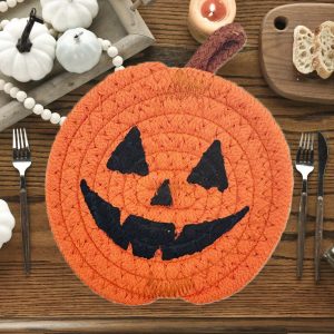 Halloween Holiday Celebration Table Kitchen Home Pumpkin cotton rope placemat