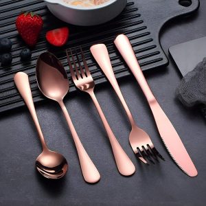 Stainless Steel Knife, Fork, Spoon Set, 4-Person Set, Matte Finish, Suitable For Dining, Parties, Picnics, Families, Restaurants, 20 Piece Cutlery Set, Flatware Set, Dinner Set Rose Gold