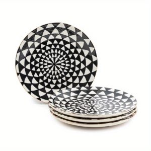 Dinnerware Black and White Medallion Stoneware Dinner Plates, 4 pack