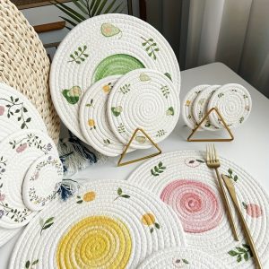 3pcs Thermal Insulation Coasters, Round Cotton Rope Woven Insulation Mats, Anti-Slip Multi-Functional Heat Insulation Placemats, Meal Pad, Plate Mat, Cup Mat, Pot Mat For Kitchen Tables