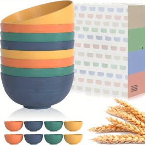 Wheat Straw Cereal Bowls Set, 8 Pack, Microwave & Dishwasher Safe, Unbreakable Bowls for Soup, Oatmeal, Noodles, Salad (Over 26 oz)