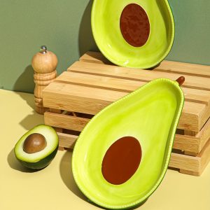 1pc Cartoon Avocado Ceramic Dinner Plate, Porcelain Plates With Cute Cartoon Patterns, Unique Art Ceramic Salad Dessert Sandwiches Pasta Plates, Microwave Oven Dishwasher Safe