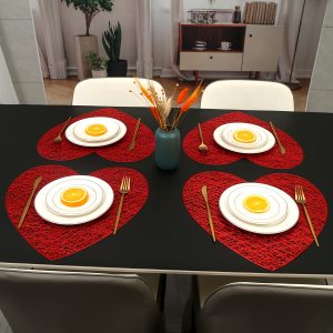 2/4/6/8pcs Plasitc Placemat, Love Valentine's Day Placemat, Heat Insulation, Non-slip Restaurant, Hotel, Dining Table Mat, Dining Table Decor, Table Supplies