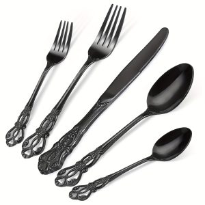 30 Pieces Retro Royal Silverware Set for 6, Silverware Set, Anti-rust Stainless Steel Flatware Set Including Fork Spoon and Knife, Dishwasher Safe, Black