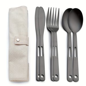 6pcs/set 6-Piece Stainless Steel Camping Utensil Set for Outdoor Picnic