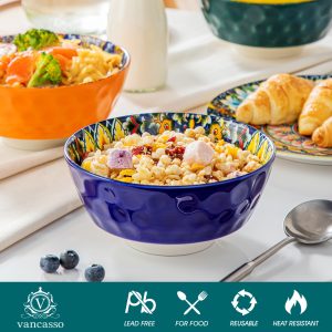 6 piece 780 ml Boho Style 6-Piece Porcelain Cereal Bowls Set, Large Salad Bowls, Colorful Dessert Bowls,  Capacity