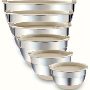 6 piece 6-Piece Stainless Steel Mixing Bowls with Airtight Lids, Nesting Storage Bowls for Mixing & Serving, 7, 3.5, 2.5, 2.0, 1.5, 1QT