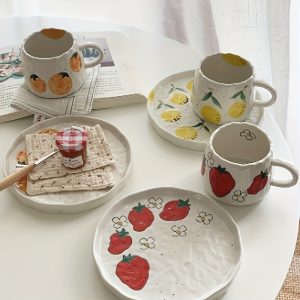 Vibrant Hand-Painted Ceramic Dinner Plate - Unique Strawberry, Persimmon & Orange Design, Durable, Chip-Resistant, Perfect for Home Kitchens, Restaurants, Hotels, and Outdoor Events